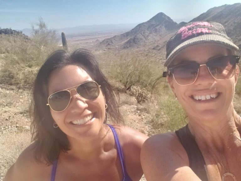 Gwen and Tisha hiking